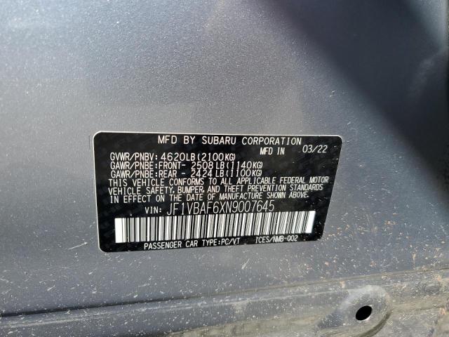 Photo 10 from auction – 2022 SUBARU WRX PREMIU with VIN JF1VBAF6XN9007645