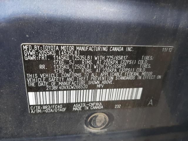 Photo 10 from auction – 2012 TOYOTA RAV4 with VIN 2T3BF4DVXCW266520