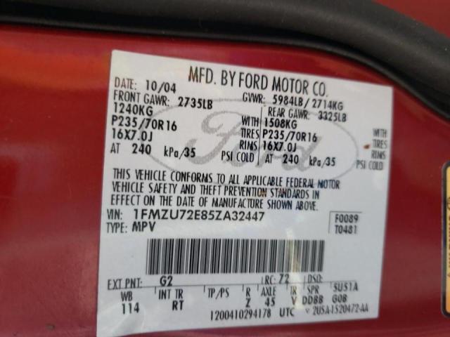 Photo 10 from auction – 2005 FORD EXPLORER X with VIN 1FMZU72E85ZA32447