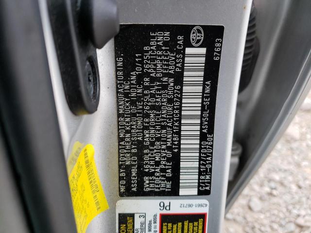 Photo 10 from auction – 2012 TOYOTA CAMRY BASE with VIN 4T4BF1FK1CR167276