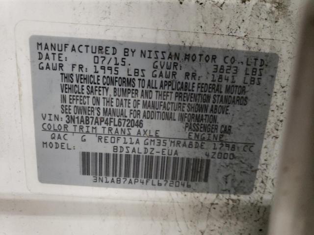 Photo 10 from auction – 2015 NISSAN SENTRA S with VIN 3N1AB7AP4FL672046