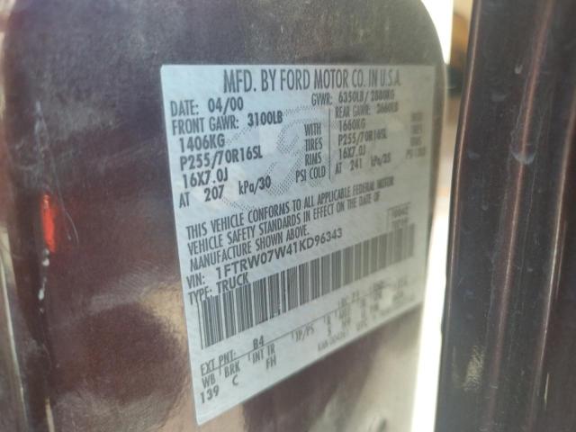 Photo 10 from auction – 2001 FORD F150 SUPER with VIN 1FTRW07W41KD96343