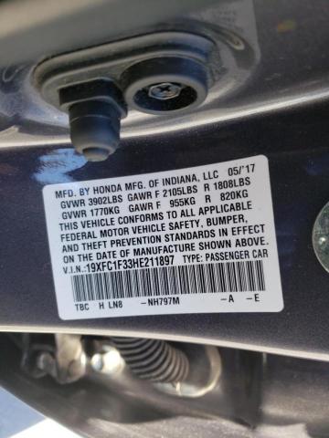 Photo 10 from auction – 2017 HONDA CIVIC EX with VIN 19XFC1F33HE211897