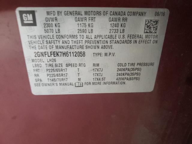 Photo 10 from auction – 2017 CHEVROLET EQUINOX LT with VIN 2GNFLFEK7H6112058