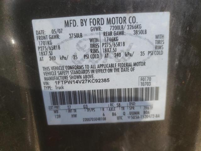 Photo 10 from auction – 2007 FORD F150 SUPER with VIN 1FTPW14V27KC92385