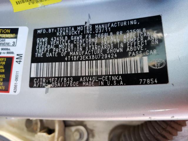 Photo 10 from auction – 2011 TOYOTA CAMRY BASE with VIN 4T1BF3EKXBU729424
