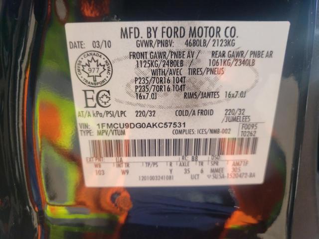 Photo 10 from auction – 2010 FORD ESCAPE XLT with VIN 1FMCU9DG0AKC57531