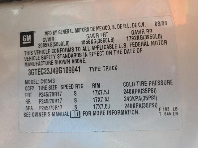 Photo 10 from auction – 2009 GMC SIERRA C15 with VIN 3GTEC23J49G109941