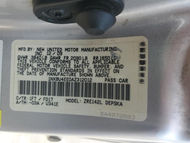Photo 10 from auction – 2010 TOYOTA COROLLA BA with VIN 1NXBU4EE0AZ312012