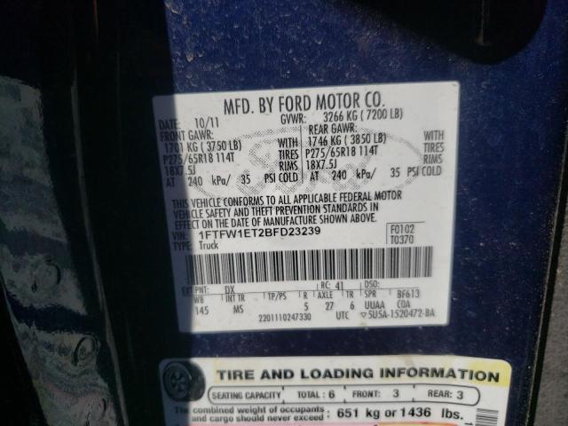 Photo 10 from auction – 2011 FORD F150 SUPER with VIN 1FTFW1ET2BFD23239