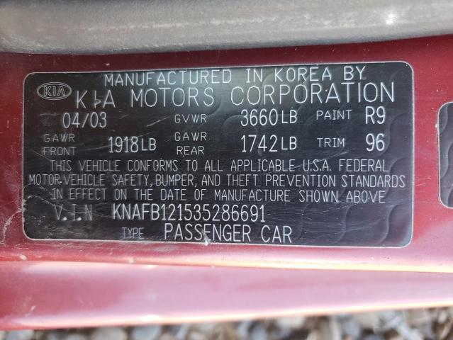Photo 10 from auction – 2003 KIA SPECTRA BA with VIN KNAFB121535286691