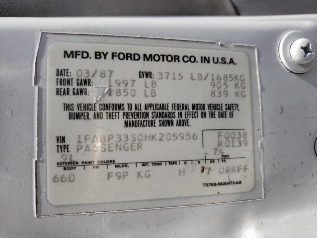 Photo 10 from auction – 1987 FORD TEMPO with VIN 1FABP33S0HK205956