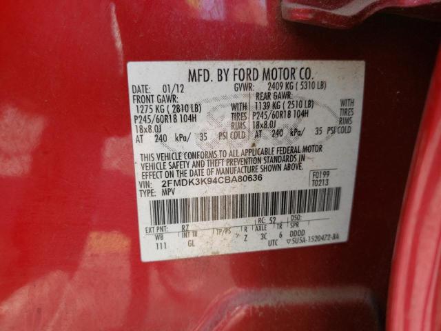 Photo 10 from auction – 2012 FORD EDGE LIMIT with VIN 2FMDK3K94CBA80636
