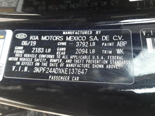 Photo 10 from auction – 2019 KIA FORTE with VIN 3KPF24ADXKE137647