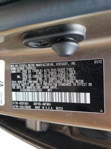 Photo 10 from auction – 2012 TOYOTA VENZA LE with VIN 4T3ZK3BB4CU047503