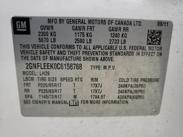 Photo 10 from auction – 2012 CHEVROLET EQUINOX LT with VIN 2GNFLEEK0C6158768