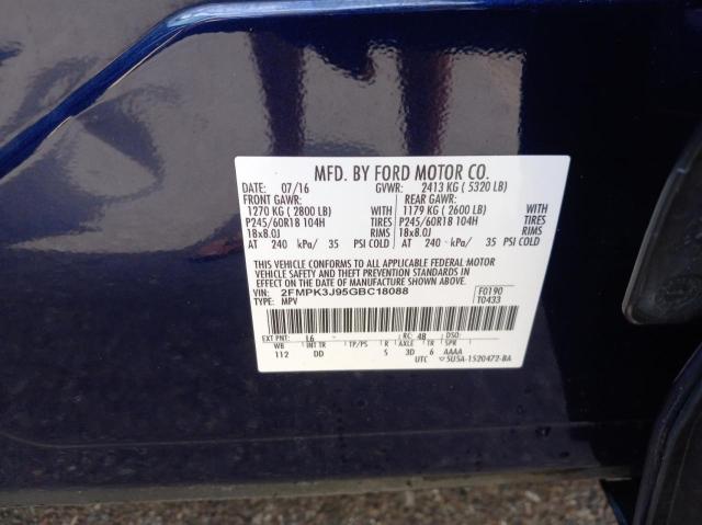 Photo 10 from auction – 2016 FORD EDGE SEL with VIN 2FMPK3J95GBC18088