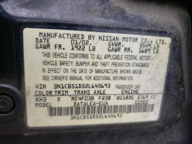 Photo 10 from auction – 2002 NISSAN SENTRA XE with VIN 3N1CB51D52L645693