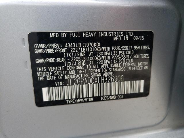 Photo 10 from auction – 2015 SUBARU XV CROSSTR with VIN JF2GPADCXFH326906