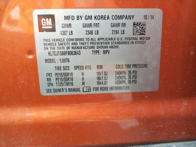 Photo 10 from auction – 2015 CHEVROLET TRAX LTZ with VIN KL7CJTSB8FB063643