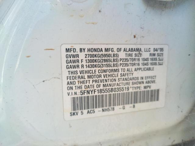 Photo 10 from auction – 2005 HONDA PILOT EXL with VIN 5FNYF18555B035519
