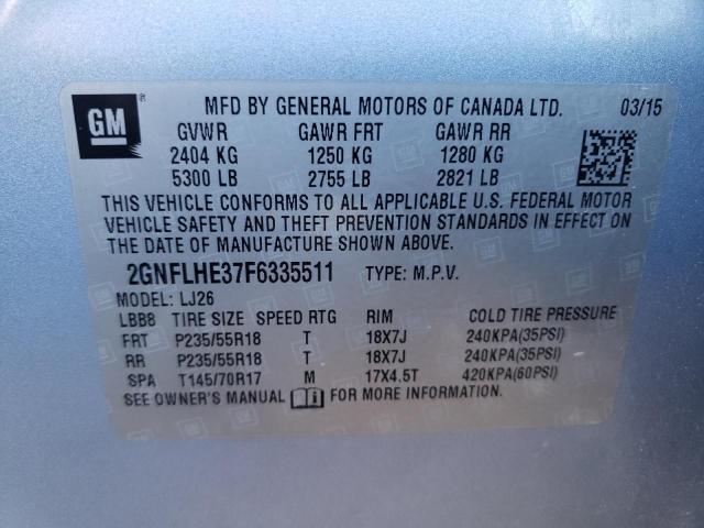 Photo 10 from auction – 2015 CHEVROLET EQUINOX LT with VIN 2GNFLHE37F6335511
