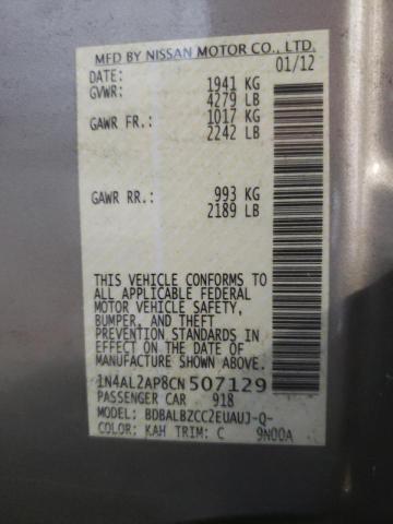 Photo 10 from auction – 2012 NISSAN ALTIMA BAS with VIN 1N4AL2AP8CN507129