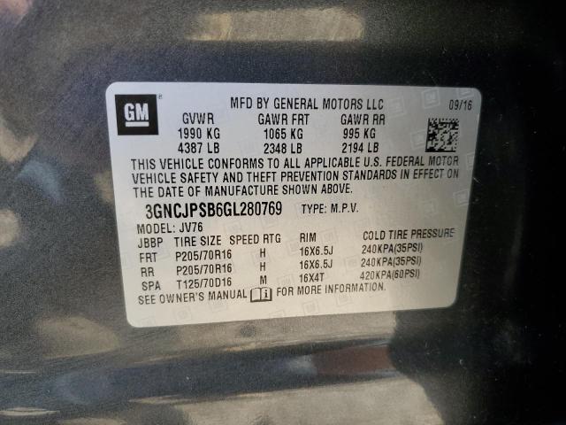 Photo 10 from auction – 2016 CHEVROLET TRAX 1LT with VIN 3GNCJPSB6GL280769
