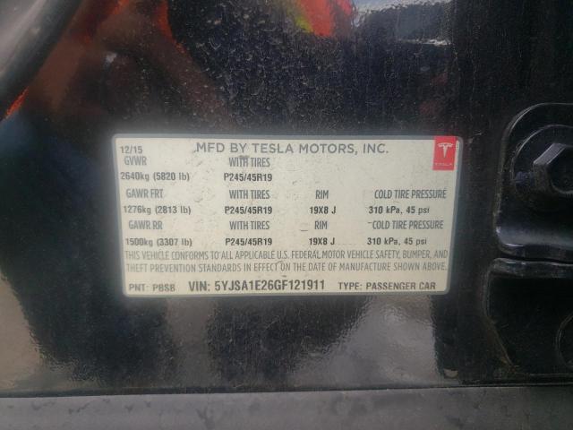 Photo 10 from auction – 2016 TESLA MODEL S with VIN 5YJSA1E26GF121911