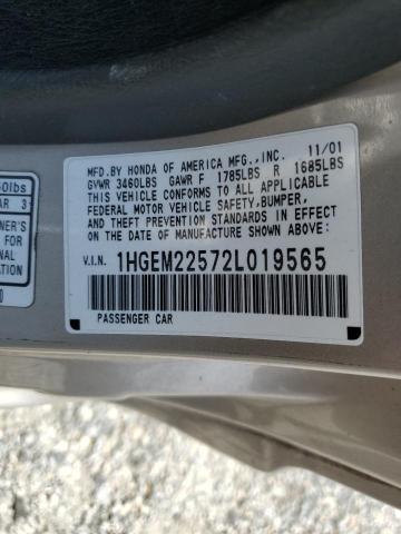 Photo 10 from auction – 2002 HONDA CIVIC LX with VIN 1HGEM22572L019565