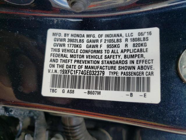 Photo 10 from auction – 2016 HONDA CIVIC EXL with VIN 19XFC1F74GE032379