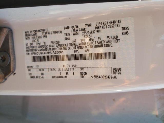 Photo 10 from auction – 2017 FORD ESCAPE SE with VIN 1FMCU9G92HUA26061