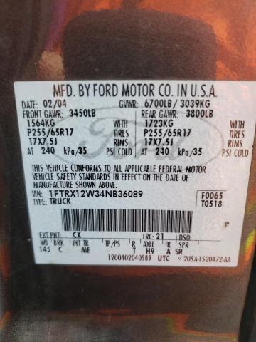 Photo 10 from auction – 2004 FORD F150 with VIN 1FTRX12W34NB36089