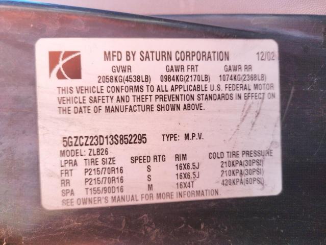 Photo 10 from auction – 2003 SATURN VUE with VIN 5GZCZ23D13S852295