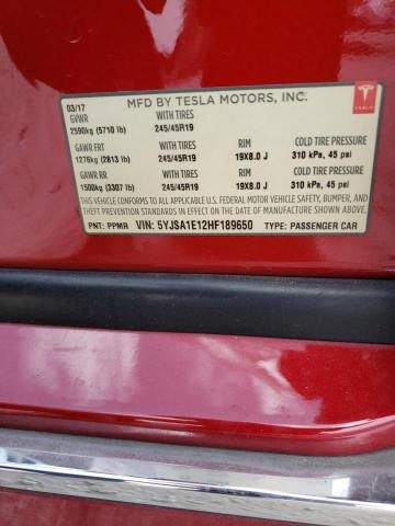 Photo 10 from auction – 2017 TESLA MODEL S with VIN 5YJSA1E12HF189650