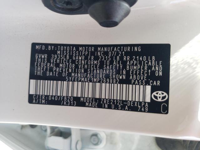 Photo 10 from auction – 2021 TOYOTA COROLLA LE with VIN 5YFEPMAE1MP269882