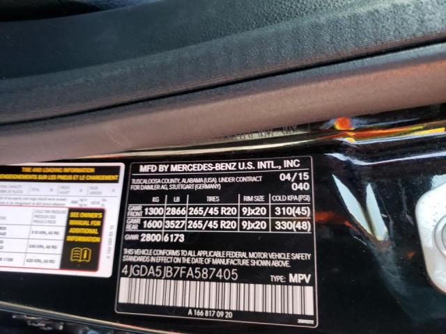 Photo 10 from auction – 2015 MERCEDES-BENZ ML 350 with VIN 4JGDA5JB7FA587405
