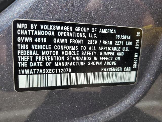 Photo 10 from auction – 2014 VOLKSWAGEN PASSAT S with VIN 1VWAT7A3XEC112076