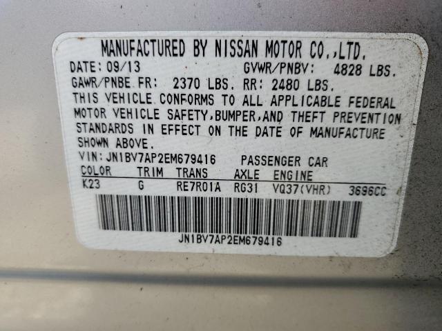 Photo 10 from auction – 2014 INFINITI Q50 with VIN JN1BV7AP2EM679416