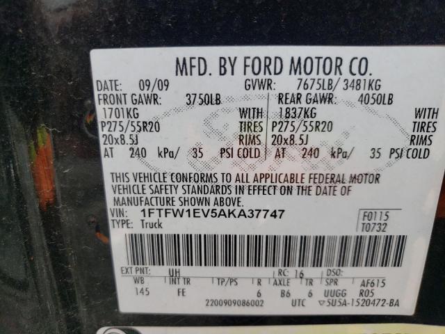 Photo 10 from auction – 2010 FORD F150 SUPER with VIN 1FTFW1EV5AKA37747