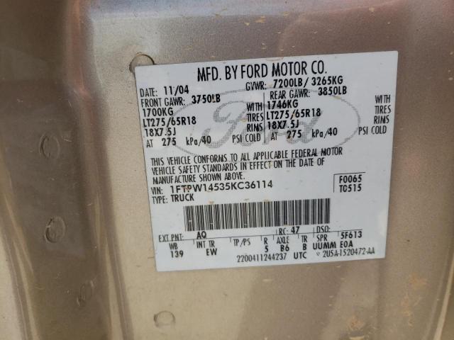 Photo 10 from auction – 2005 FORD F150 SUPER with VIN 1FTPW14535KC36114