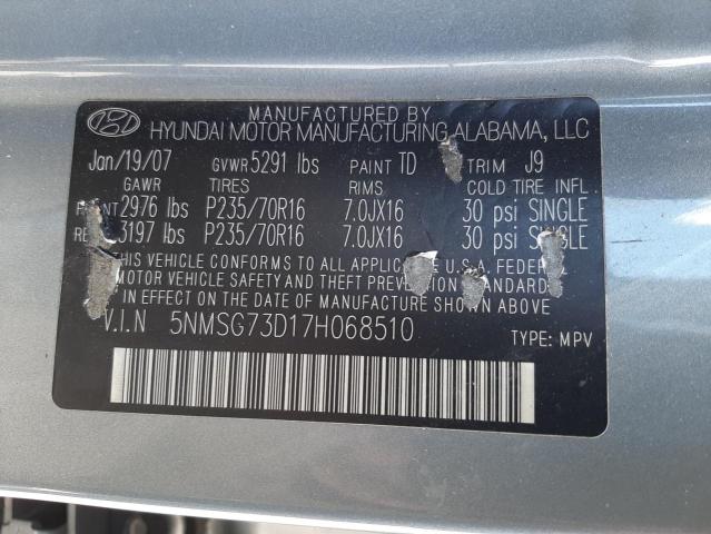 Photo 10 from auction – 2007 HYUNDAI SANTA FE with VIN 5NMSG73D17H068510