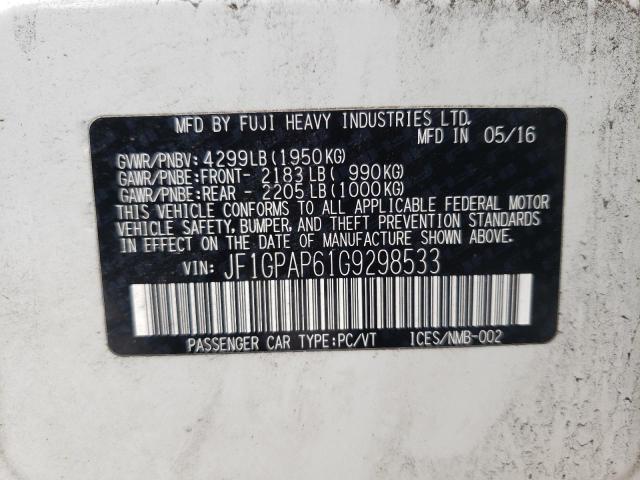 Photo 10 from auction – 2016 SUBARU IMPREZA SP with VIN JF1GPAP61G9298533