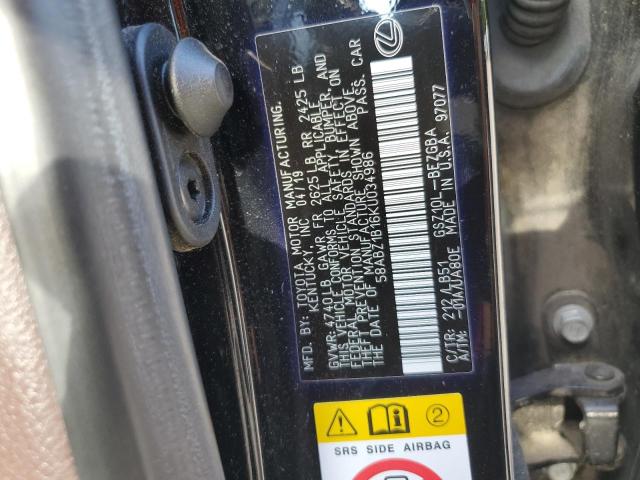 Photo 10 from auction – 2019 LEXUS ES 350 with VIN 58ABZ1B16KU034986