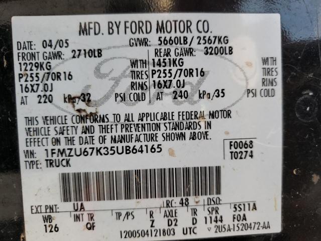 Photo 10 from auction – 2005 FORD EXPLORER S with VIN 1FMZU67K35UB64165