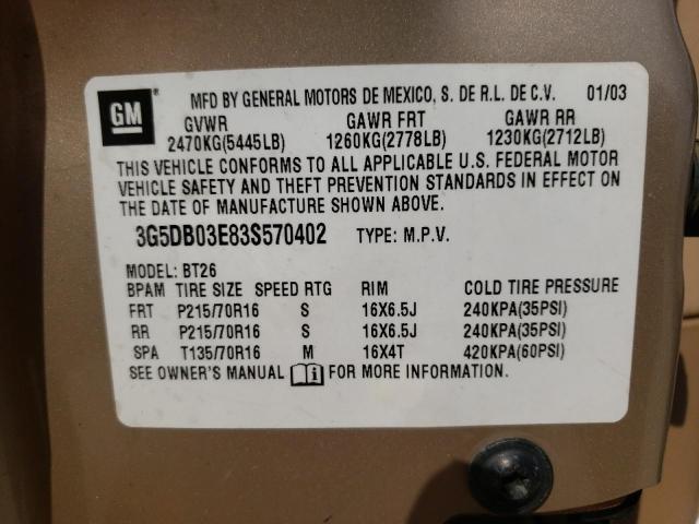 Photo 10 from auction – 2003 BUICK RENDEZVOUS with VIN 3G5DB03E83S570402