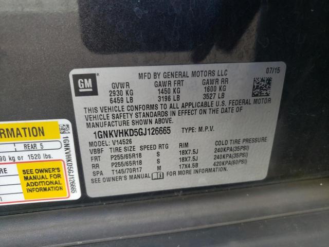 Photo 10 from auction – 2016 CHEVROLET TRAVERSE L with VIN 1GNKVHKD5GJ126665
