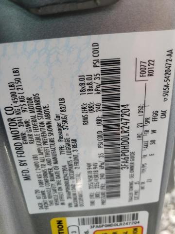 Photo 10 from auction – 2020 FORD FUSION SE with VIN 3FA6P0HD0LR247204