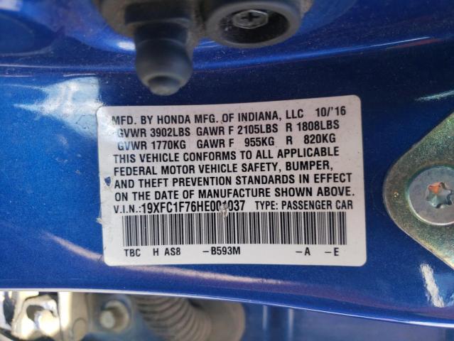 Photo 10 from auction – 2017 HONDA CIVIC EXL with VIN 19XFC1F76HE001037