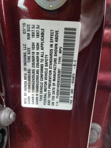 Photo 10 from auction – 2019 HONDA CR-V EX with VIN 7FARW1H52KE025387
